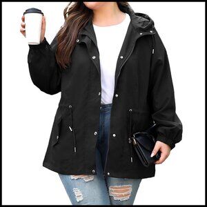 Plus Size Rain Jacket Waterproof Windbreaker Lightweight Hooded Outdoor